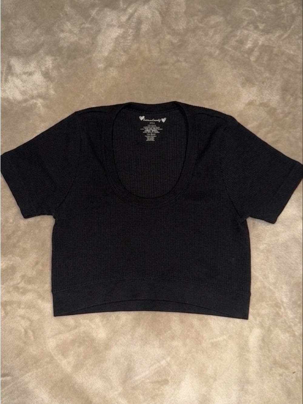 Cotton Candy Black Ribbed Scoop Crop Top